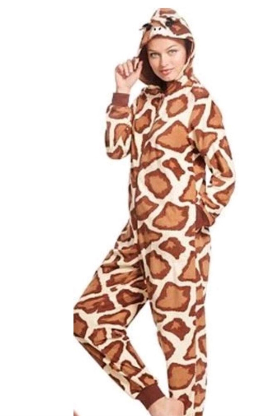 Nick & Nora Giraffe Hooded Woman's One-Piece Giraffe Pajama Costume Size XL